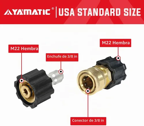 Vista 2 de YAMATIC Kit de conexión rápida para lavadora a presión, hembra M22 a enchufe de 3/8 pulgadas y hembra M22 a enchufe de 3/8 pulgadas, accesorios