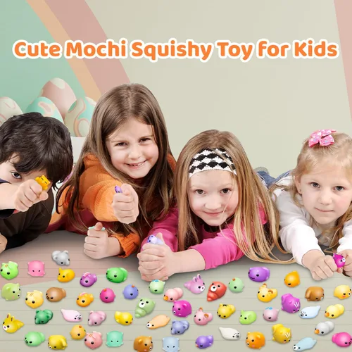 Vista 6 de Dioju 110 juguetes esponjosos Mochi, mini Kawaii Squishies a granel, juguetes sensoriales para ansiedad, bolsa de golosinas, recuerdos de fiesta