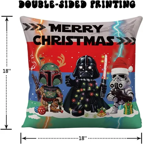 Vista 2 de Funda de almohada con temática de Star and Wars para sala de estar, dormitorio, Dar-t-h-Vader para sofá, cama, sofá, funda de cojín de lino