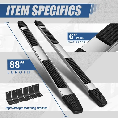 Vista 3 de Auto Dynasty - Estribos planos para Dodge Ram 1500-3500 Crew Cab 4DR 09-24 6" Step Bars for 09-24 Dodge Ram 1500 2500 3500 Crew Cab 4-Door