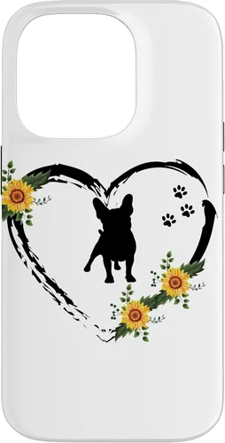 Vista 17 de iPhone 16 French Bulldog With Paw Prints And Sunflower Heart On White Case
