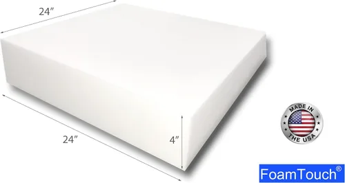 Vista 2 de FoamTouch Cojín de espuma para tapicería de alta densidad, 4 pulgadas de alto x 24 pulgadas de ancho x 24 pulgadas de largo, fabricado en Estados