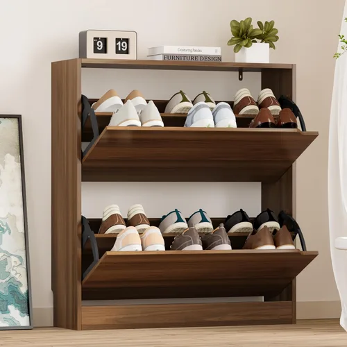 Vista 10 de BORNOON Armario de zapatos con 2 cajones abatibles, gabinete de almacenamiento delgado y estrecho para zapatos, organizador de zapatos independiente