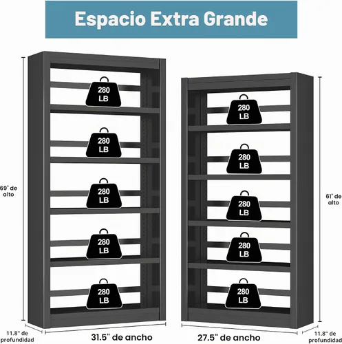 Vista 3 de Estantería de Libros, Librero Resistente de 5 Niveles, Estantería Ajustable, Gran Capacidad por Estante, Libreros Modernos para Sala de Estar