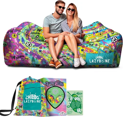 Vista 18 de Chillbo Inflatable Couch – Unique Designs - No-Pump Setup, Ripstop Polyester, Stability Pegs, Fun Prints - Portable Air Inflatable Lounger for