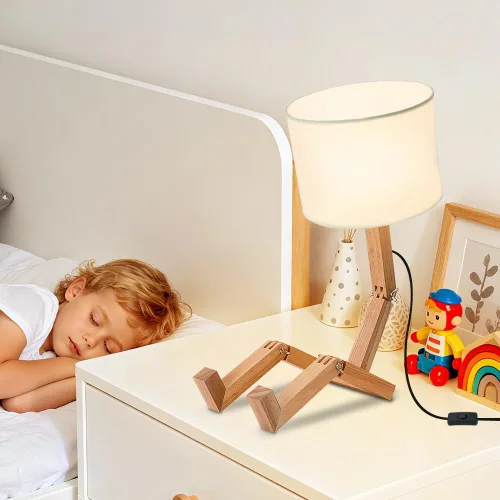 Vista 6 de Lámpara de mesa robótica, bonita luz de noche, brazos y patas de madera ajustables, bonita lámpara de escritorio, iluminación de noche novedosa