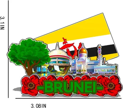 Vista 3 de Imán de Brunei Brunei para nevera de madera 3D, monumentos coleccionables de viaje, decoración hecha a mano, 640