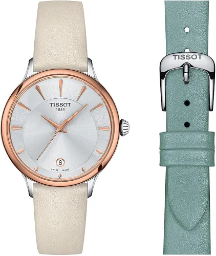 Vista 5 de Tissot Odaci-T 316L - Reloj de cuarzo suizo con revestimiento dorado de PVD, color crema, cuero, 15 (T1332102603100), Crema, Reloj de cuarzo