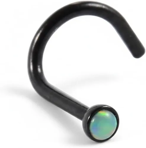Vista 20 de Piercing para la nariz, calibre 22, relleno de oro de 14 quilates, simple en forma de L con ópalo blanco, pin de nariz de oro único, joyería Negro-L