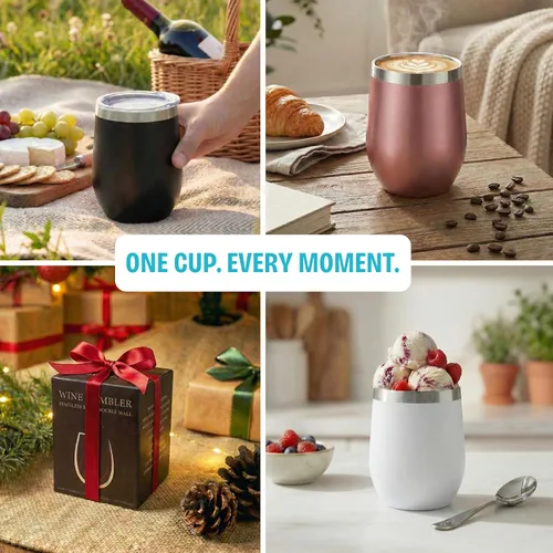 Vista 8 de CHILLOUT LIFE - Vaso de acero inoxidable de 12 onzas con tapa y caja de regalo, diseño de viaje con recubrimiento en polvo, aislamiento al vacío
