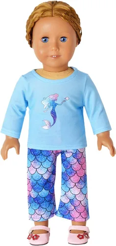 Vista 34 de QPANCY Conjunto de pijamas a juego para niñas y muñecas, pijamas de manga larga para otoño e invierno