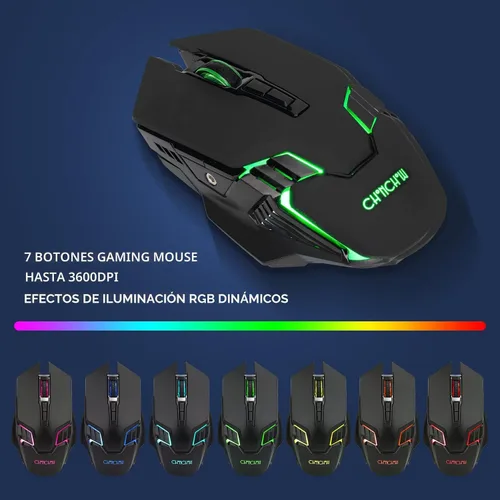 Vista 6 de CHONCHOW Combo de teclado y mouse inalámbricos USB para juegos, teclado ergonómico con retroiluminación LED, batería recargable de 2500 mAh