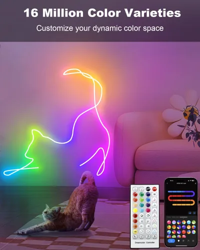 Vista 6 de echosari Tira de luces LED RGBIC inteligentes, tira de luces de neón de 33 pies que funciona con Alexa y Google Assistant, tira de luces de neón