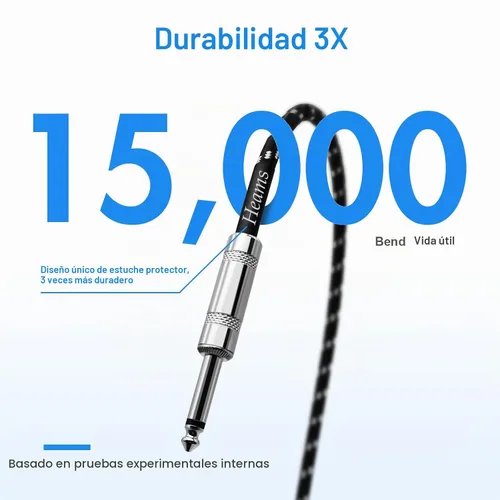 Vista 4 de Paquete de 2 cables de guitarra prémium de 10 pies, sin ruido, 3 veces de durabilidad
