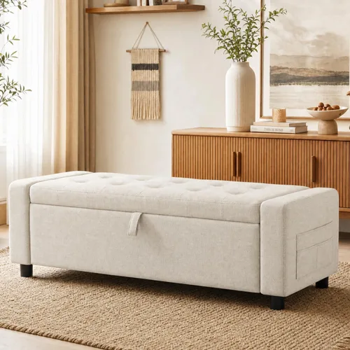 Vista 9 de Marsail Banco tapizado rectangular otomano con bancos modernos de Gris oscuro