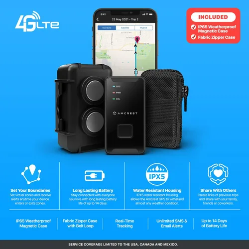 Vista 2 de Amcrest - Rastreador de vehículos con GPS GL300 (4G LTE), portátil, pequeño, seguimiento en tiempo real y oculto para vehículos, autos, niños
