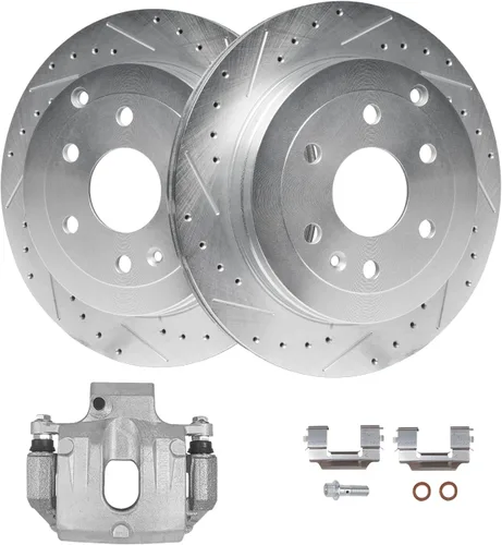 Vista 97 de Detroit Axle - Rotores de freno delanteros perforados y ranurados + repuesto de pinza de freno lateral del conductor para Honda Odyssey Acura MDX