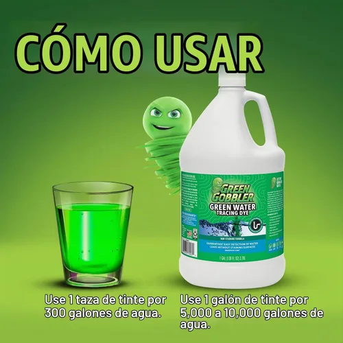 Vista 4 de Colorante verde fluorescente de rastreo de agua y detección de fugas, 1 galón