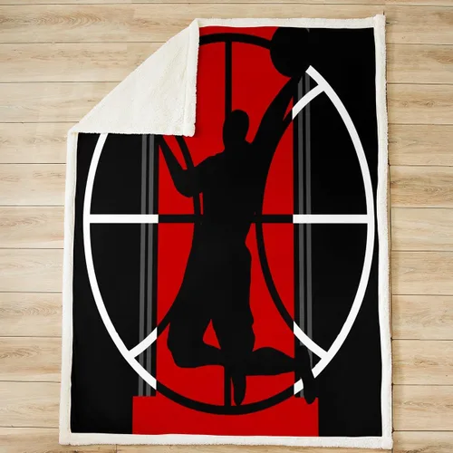 Vista 2 de Manta de cama de baloncesto para juegos deportivos, manta ligera, suave y acogedora de lujo, manta de forro polar rojo y negro, manta de franela