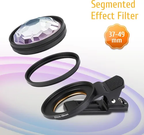 Vista 2 de Lente caleidoscopio prisma para iPhone y Android – Lente de filtro de refracción múltiple con clip para fotografía móvil, accesorio de cámara