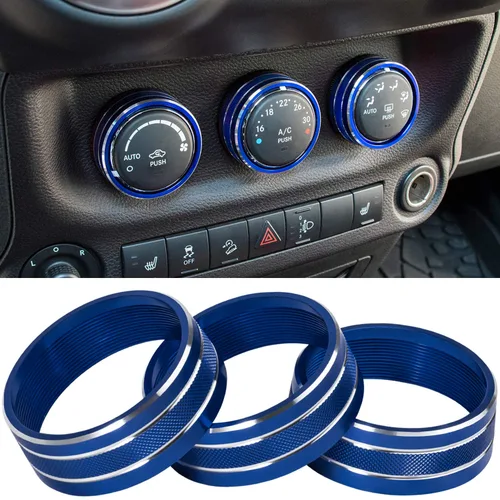 Vista 15 de Cubierta de botón de audio para aire acondicionado, decoración de anillo giratorio para interruptor, trim para Jeep Wrangler JK JKU Patriot Negro