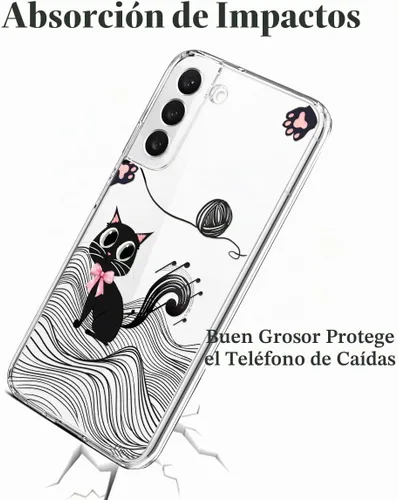 Vista 6 de Unov Funda para Galaxy S22, transparente con diseño, ajuste delgado, buen agarre, funda de teléfono en relieve, cubierta protectora a prueba de Gato