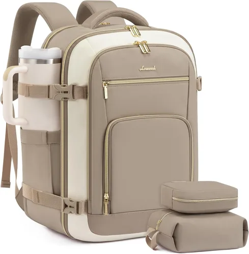 Vista 11 de LOVEVOOK Mochila de viaje para mujer y hombre, Beige, Mochilas de viaje