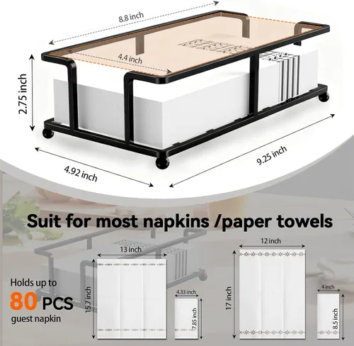 Vista 2 de Soporte para toallas de papel de baño, bandeja para toallas de baño, servilletero, toallero de baño, servilleta de baño, mesa de comedor (negro)