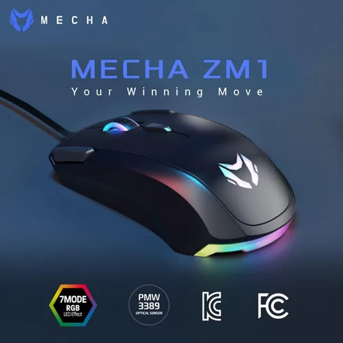Vista 2 de Mecha ZM-1 - Ratón de computadora con cable RGB control DPI ajustable hasta 16 K sensor óptico PMW 3389 6 botones de programa interruptor Huano 7