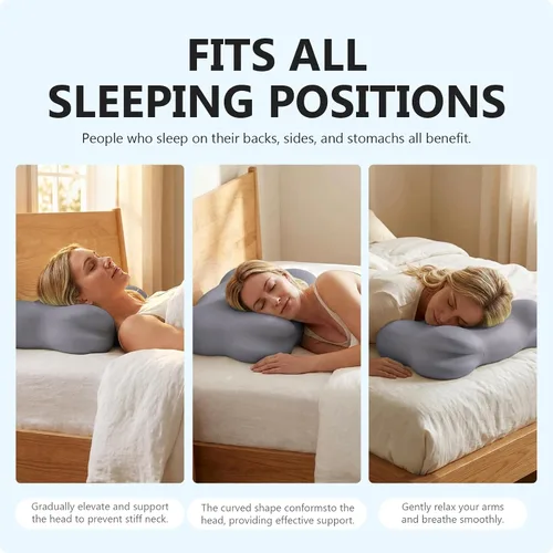 Vista 5 de Almohada Cloud de espuma viscoelástica ergonómica para el cuello cervical con funda de almohada transpirable, diseño ajustable de doble altura