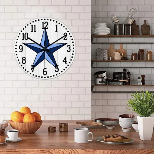 Vista 4 de Reloj de pared vintage de estilo rústico con estrella de Texas occidental, reloj de madera, silencioso sin tictac, funciona con pilas, para sala