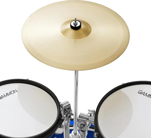 Vista 4 de Gammon Percussion Kit de batería de arranque junior de 5 piezas con platillos, hardware, palos y trono, color azul