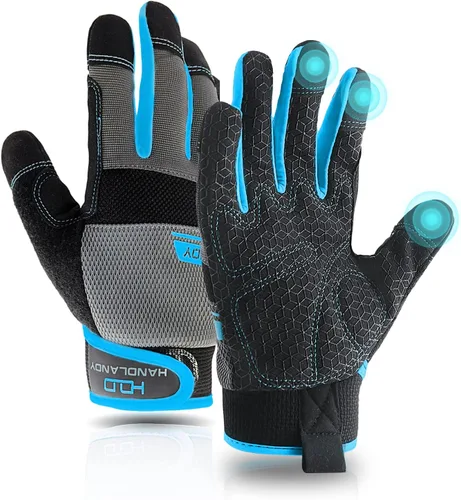 Vista 12 de AIGEVTURE Guantes de trabajo de seguridad para hombres y mujeres, guantes de mecánico ligeros para pantalla táctil, guantes de trabajo de jardinería