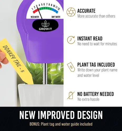 Vista 2 de GROWIT - Monitor de agua de suelo para plantas, medidor de humedad del suelo, hidrómetro para plantas, medidor de humedad de plantas de interior, 3.