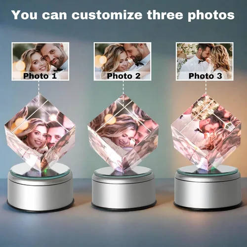 Vista 2 de Marco de fotos de cristal 3D personalizado, marco de fotos de cristal con impresión UV personalizado con tu propia foto, regalos personalizados
