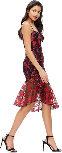Vista 2 de Dress the Population Vestido de mujer Cantrelle con escote corazón asimétrico dobladillo con volantes