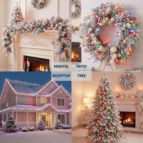 Vista 3 de Joiedomi Guirnalda de luces de Navidad para interiores, 200 (2 x 100) mini luces multicolor con cable blanco de 42.8 pies, decoración de iluminación