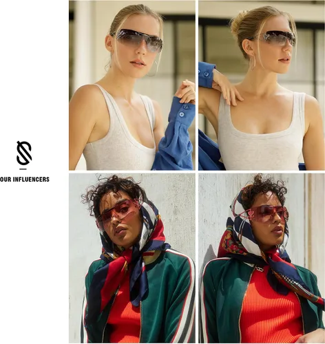 Vista 3 de SOJOS Gafas de sol Y2K sin montura envolventes para mujeres y hombres, gafas de sol futuristas sin marco SJ1198