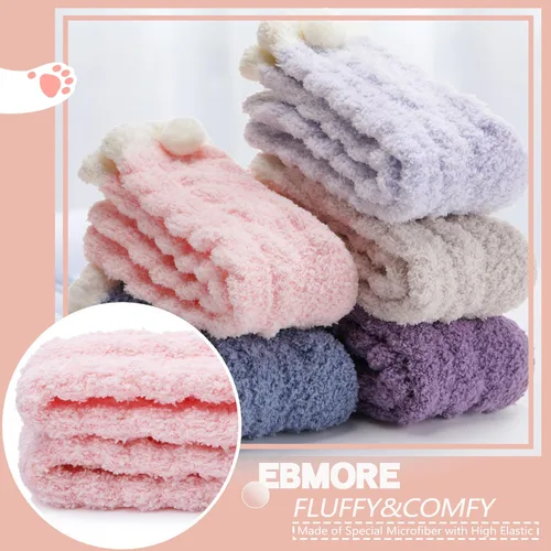 Vista 4 de EBMORE Womens Fuzzy Socks Slipper Fluffy Cozy Comfy Cabin Plush Warm Winter Sleep Home Soft Socks