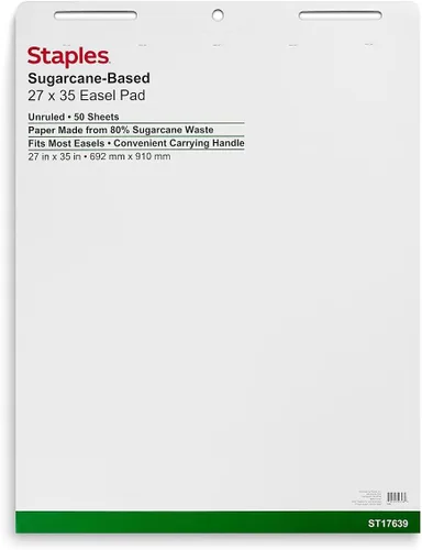 Vista 7 de STAPLES Easel Pad - Repositionable, Large Flip Chart Paper, 25"x30", 30 Sheets, 2 Pack, White, Recycled