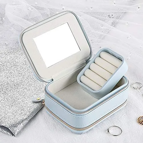 Vista 4 de Mini joyero, organizador de joyas de viaje y estuche de almacenamiento (azul)