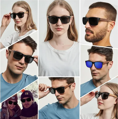 Vista 5 de ANDWOOD Gafas de sol polarizadas para hombre, protección UV, marco de madera, gafas de sol cuadradas de madera