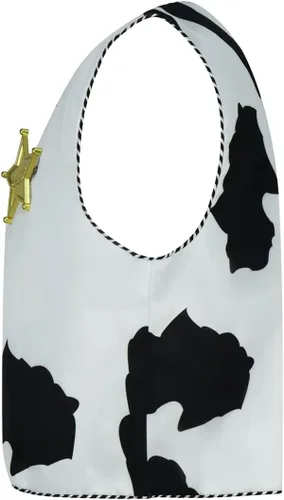 Vista 3 de Woody - Chaleco para adultos, insignia de Woody para hombre, estampado de vaca, sin mangas, abrigo para Halloween, vaquero, cosplay, accesorio, XS