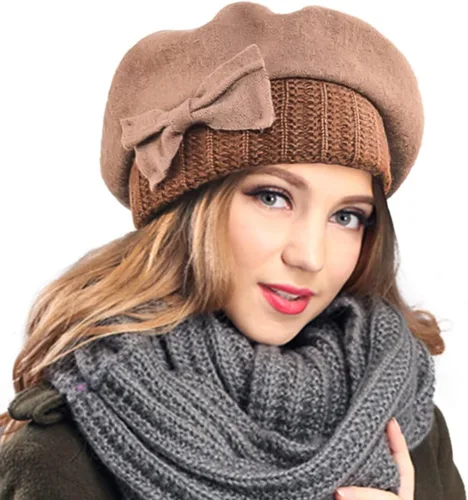 Vista 6 de VECRY - Gorro 100% de lana para mujer, boina de fieltro tipo campana, gorro de vestir para invierno