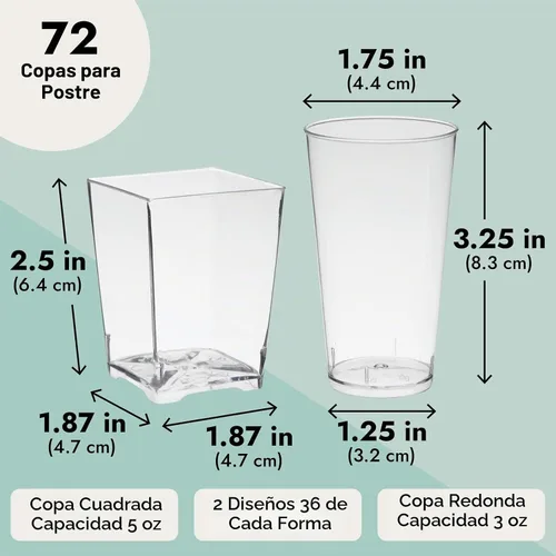 Vista 5 de Juvale Mini tazas de postre – 72 piezas de plástico transparente, 3 onzas y 5 onzas – Vasos desechables y reutilizables para postre y aperitivos