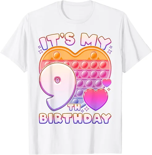 Vista 59 de Pop-it Birthday Girl 9 años de edad, Push it Pop Fidget Bubble Camiseta, Negro