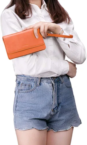 Vista 8 de nuoku Bolso bandolera pequeño para mujer, con ranuras para tarjetas RFID, 2 correas (máximo 6.5 pulgadas)
