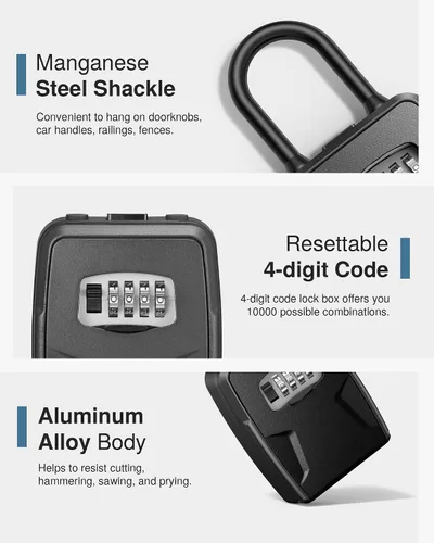 Vista 6 de Puroma Caja de seguridad grande para llaves con gancho, caja de bloqueo de código de combinación reiniciable, caja de seguridad impermeable