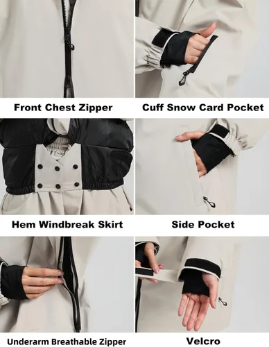 Vista 5 de GSOU SNOW Mens Ski Jacket Baggy Snowboard Jacket Womens Insulated Snow Jacket Waterproof Windproof Loose Ski Coat for Skiing