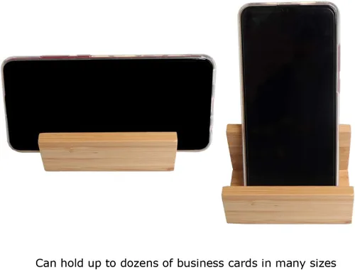 Vista 4 de Paquete de 1 soporte de madera de bambú para tarjetas de visita de escritorio para escritorio, soporte de exhibición de tarjetas de visita